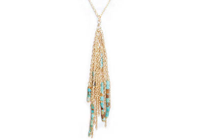 Heishi Beaded Fringe Pendant Long Necklace