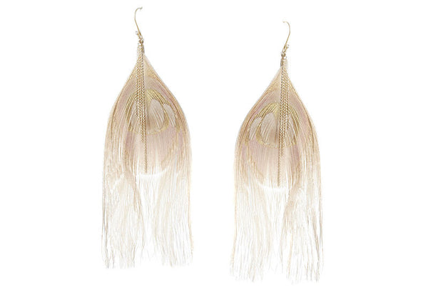 Beige Peacock Cascading Chain Earrings