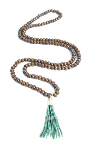 Wood Beaded Small Heishi Tassel Necklace Wood Beaded Small Heishi Tassel Necklace