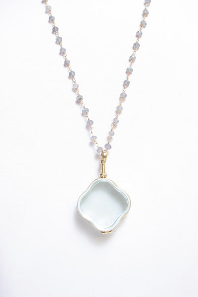 Labradorite Beaded Glass Locket Necklace