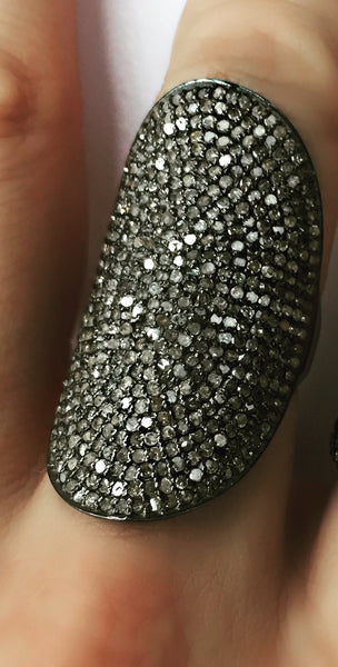 Large Long Oval Pavé Diamond Ring