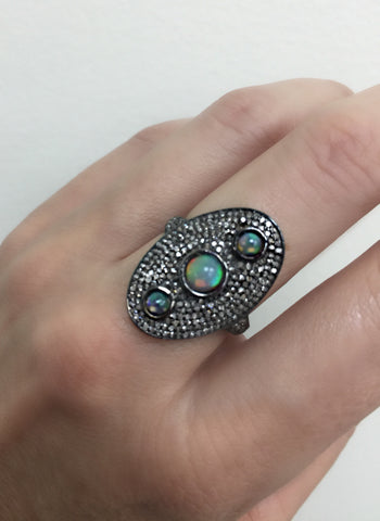 Oval Tri Opal Diamond Ring