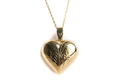 Large Etched Puff Heart Necklace