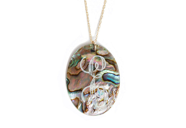 Large Oval Engraved Shell Long Necklace