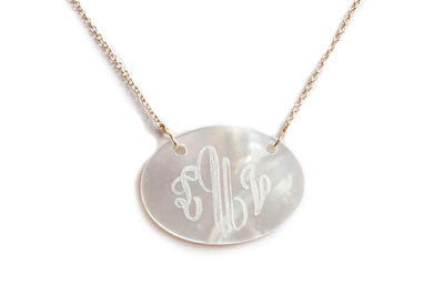 Medium Sideways Oval Engraved Shell Short Necklace