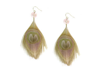 Cut Peacock Feather Earrings with Shell Accent