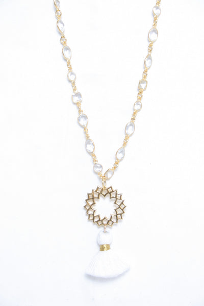 Bezeled Quartz Crown Chakra Necklace