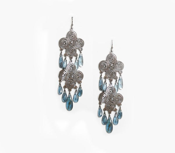 Double Shell Chandelier earrings w/kyanite