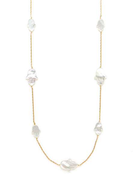Mother of Pearl Long Hamsa Necklace