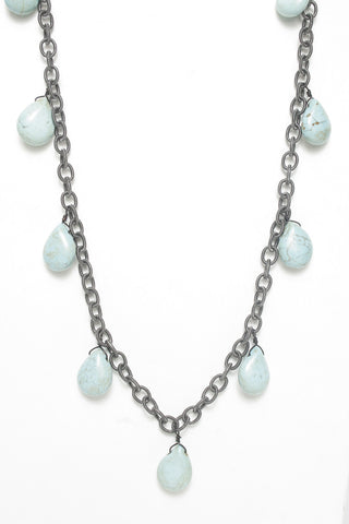 Gunmetal Turquoise Drop Necklace
