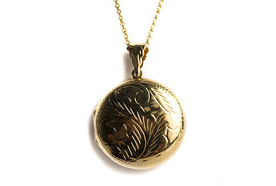 Large Etched Round Locket Necklace