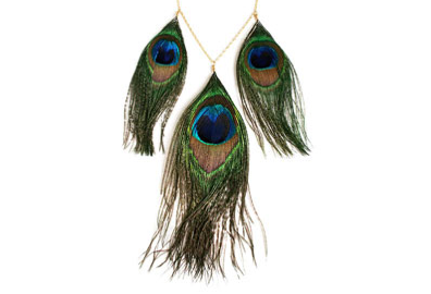 Triple Feather Peacock Necklace
